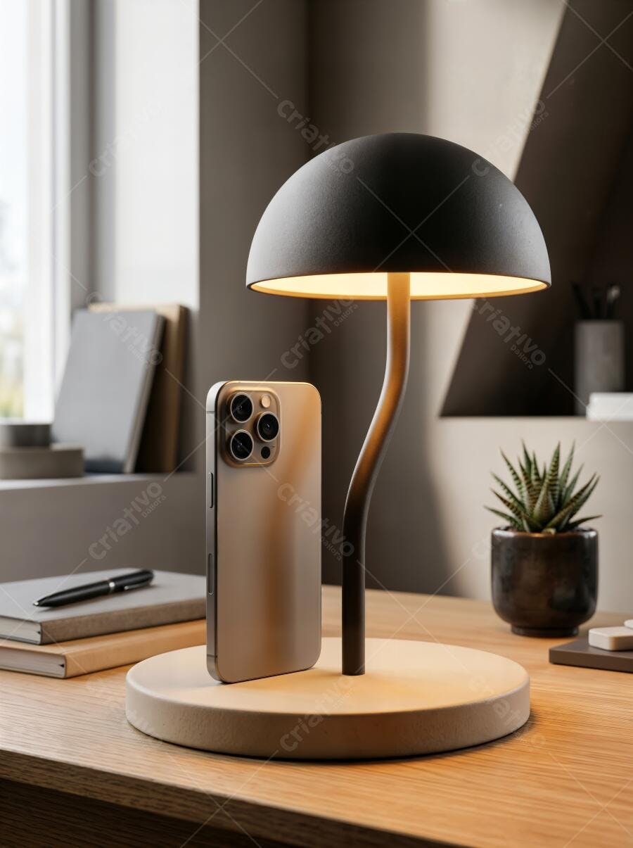 Foto Celular iPhone 15 Pro Max Mesa Escritório Lâmpada Design