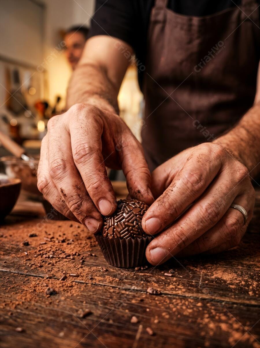 Foto Chef Confeiteiro Fazendo Brigadeiro Gourmet Cozinha