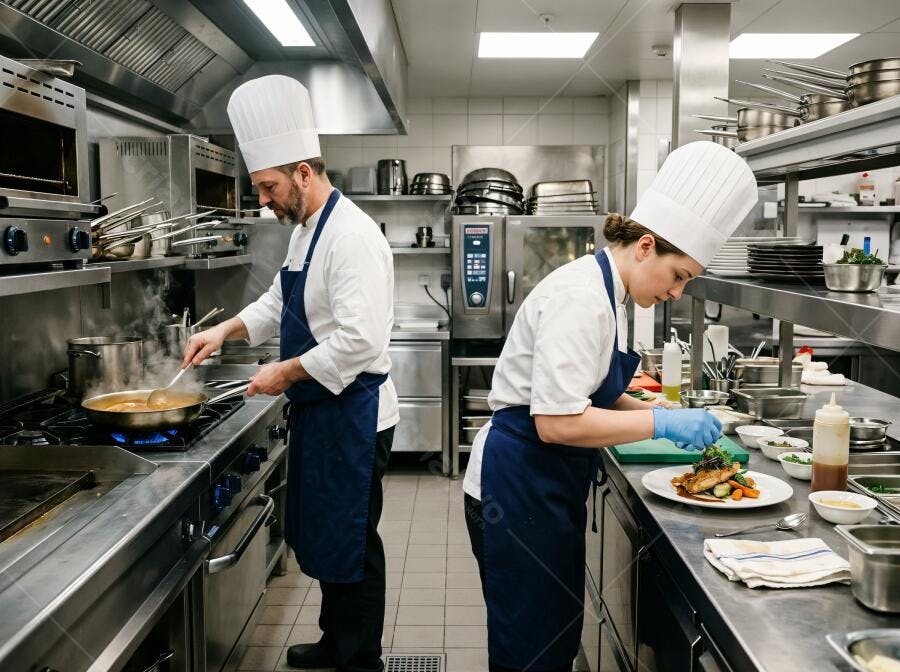 Foto Chef Homem Mulher Cozinhando Restaurante Profissional