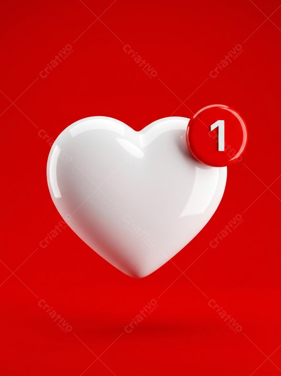 Foto Coração Branco Notificação 1 Like Rede Social Fundo Vermelho