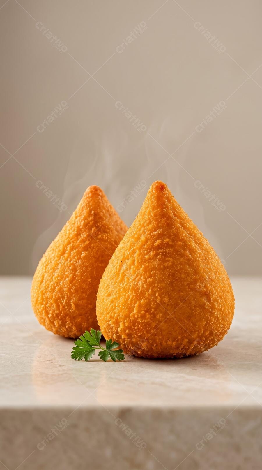 Foto Coxinha de Frango Frita Quente com Vapor e Salsinha
