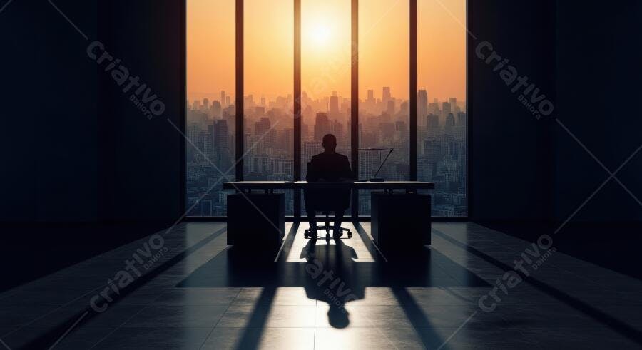 Foto Empresário Silhueta Janela Escritório Pôr do Sol Cidade