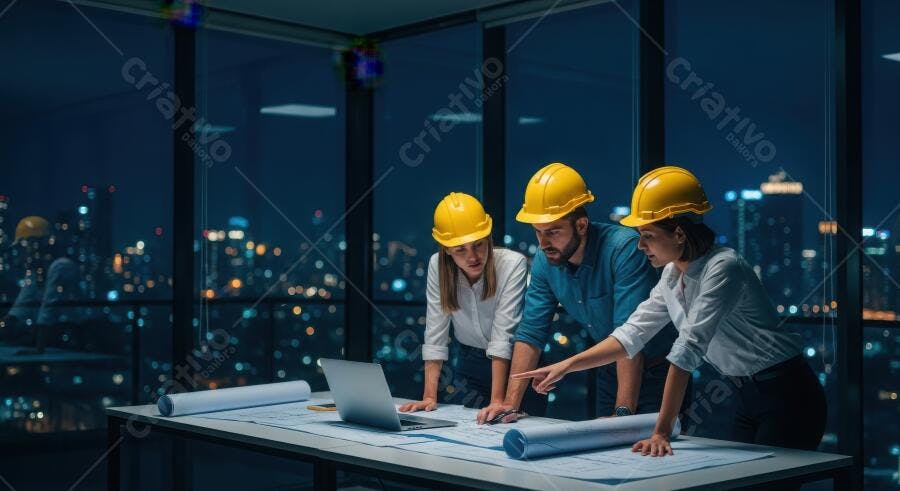 Foto Engenheiros Arquitetos Trabalhando Noite Escritório