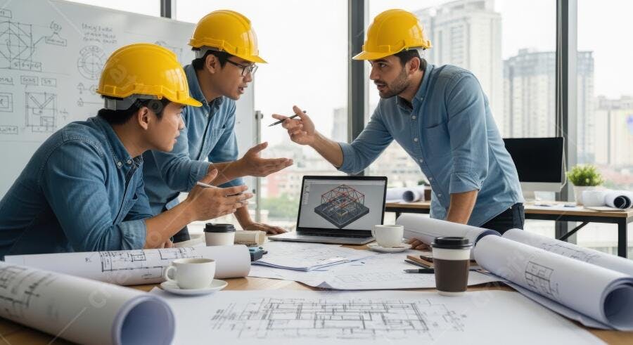 Foto Engenheiros Arquitetos Trabalhando Projeto Construção Civil Escritório