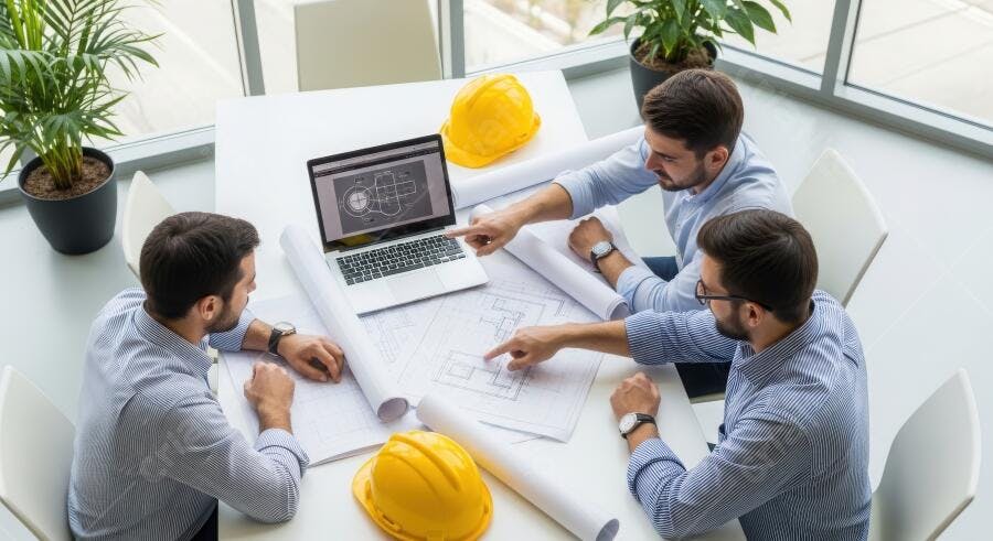 Foto Engenheiros Arquitetos Trabalhando Projeto Construção Escritório