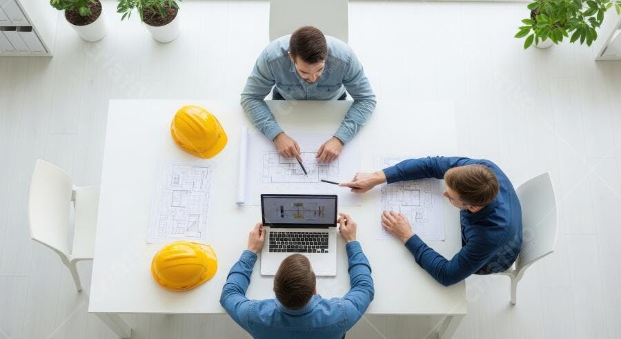 Foto Engenheiros Arquitetos Trabalhando Projeto Construção Escritório