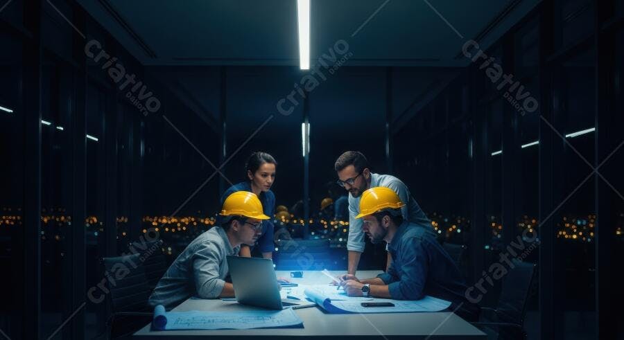 Foto Engenheiros Arquitetos Trabalhando Projeto Noturno Escritório