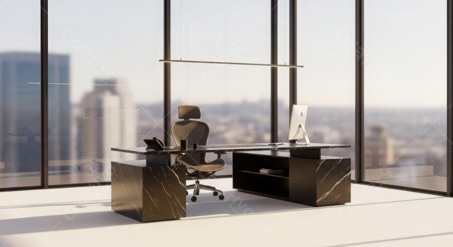 Foto Escritório Moderno Luxuoso Mesa Mármore Vista Cidade