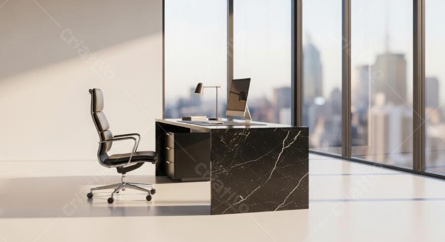 Foto Escritório Moderno Luxuoso Mesa Mármore Vista Cidade