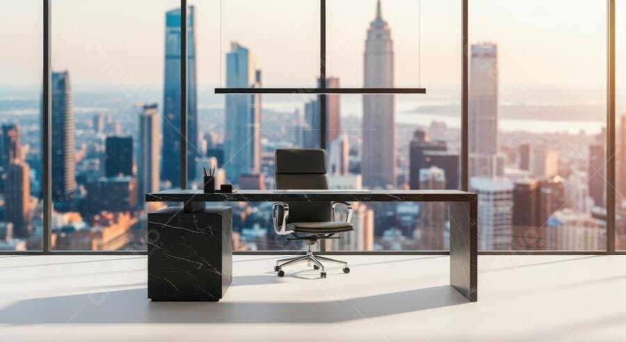 Foto Escritório Moderno Luxuoso Mesa Vazia Vista Cidade