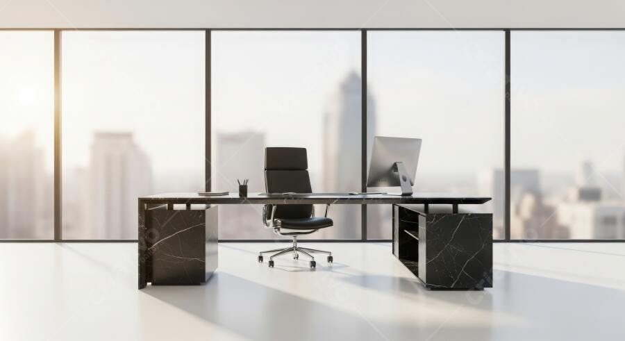 Foto Escritório Moderno Luxuoso Mesa Vazia Vista Panorâmica Cidade