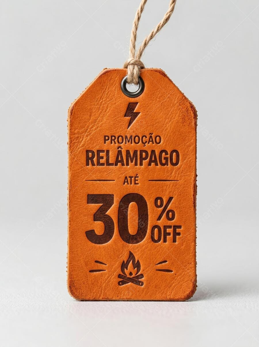 Foto Etiqueta Couro Promoção Relâmpago 30% Off Fundo Branco
