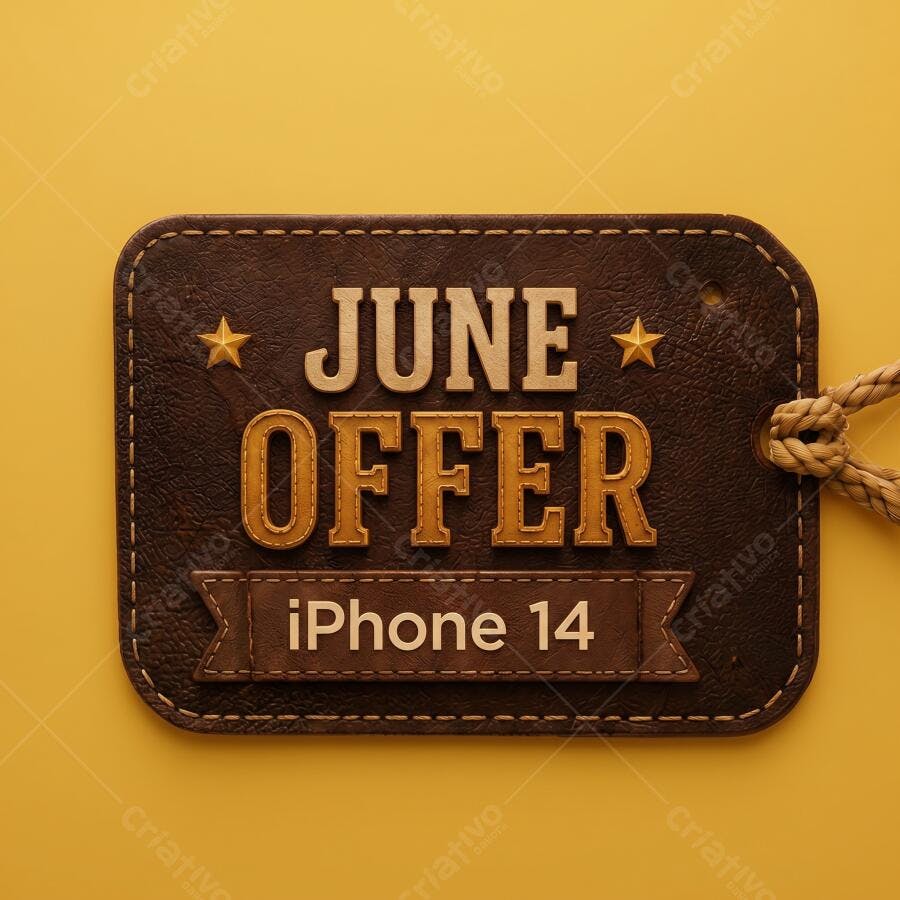 Foto Etiqueta Oferta Junho iPhone 14 Fundo Amarelo