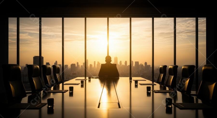 Foto Executivo Silhueta Sala Reunião Pôr do Sol Cidade