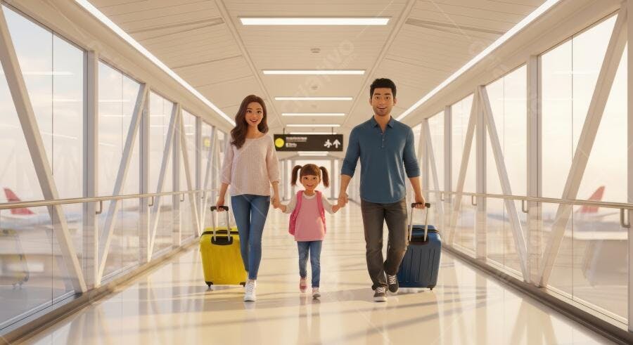 Foto Família Asiática Viajando Aeroporto Férias Malas