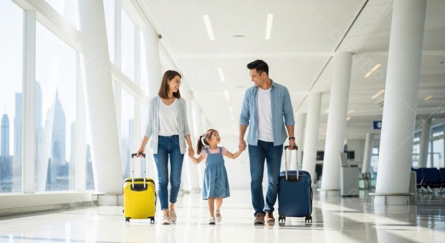 Foto Família Asiática Viajando Aeroporto Malas Viagem