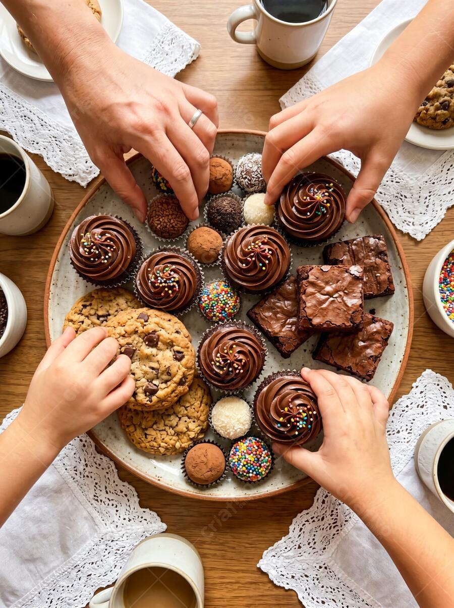 Foto Família Compartilhando Doces Mesa Café da Manhã