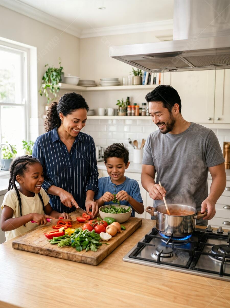 Foto Família Feliz Cozinhando Juntos Cozinha Moderna Lifestyle
