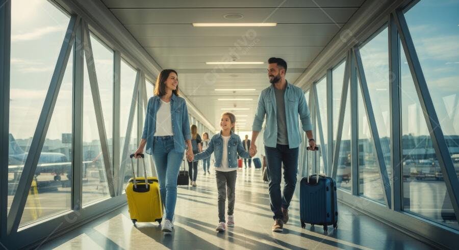 Foto Família Feliz Viajando Aeroporto Embarque Férias