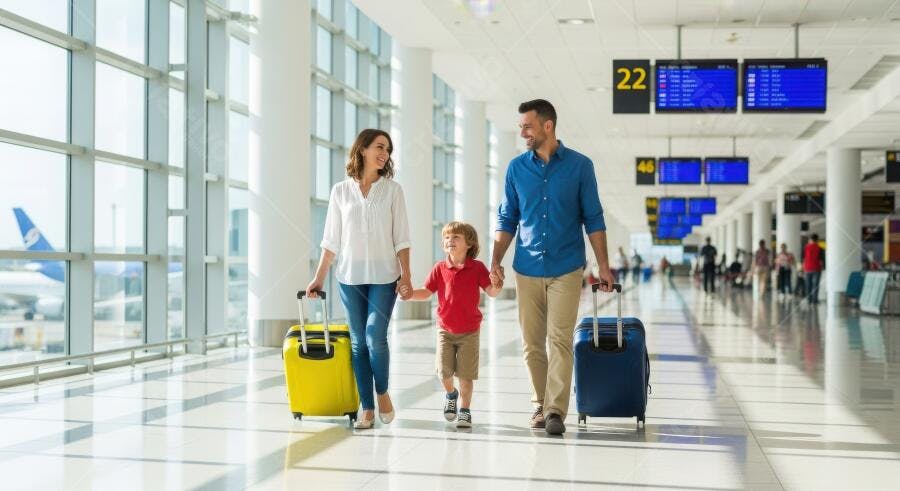 Foto Família Feliz Viajando Aeroporto Férias Viagem