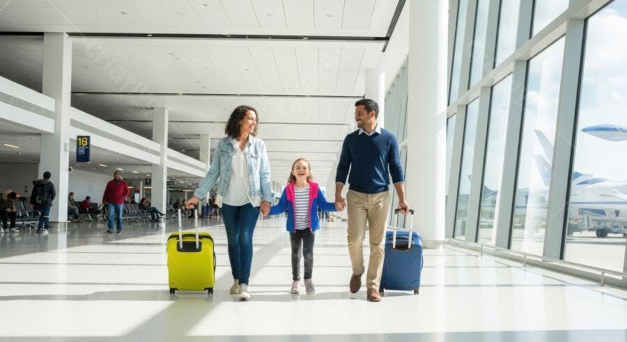 Foto Família Viajando Aeroporto com Malas de Rodinha