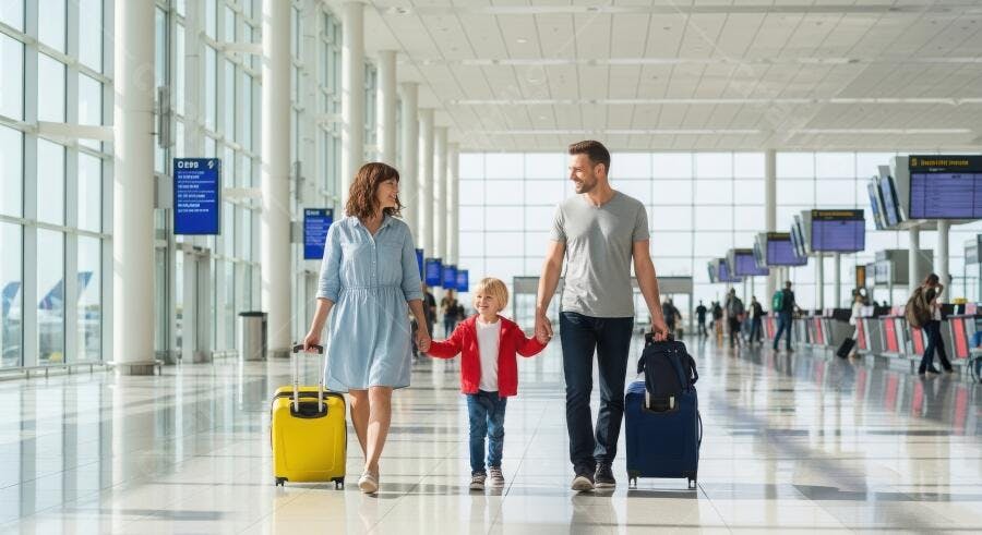 Foto Família Viajando Aeroporto Pais Criança Malas