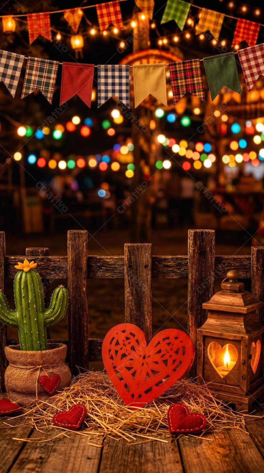 Foto Festa Junina Arraial Bandeirinhas Iluminação Noturna