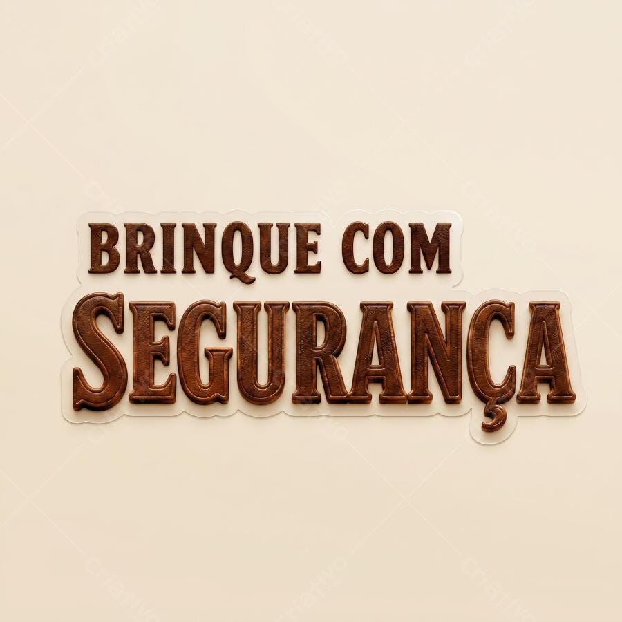 Foto Frase Brinque com Segurança Tipografia 3D Marrom
