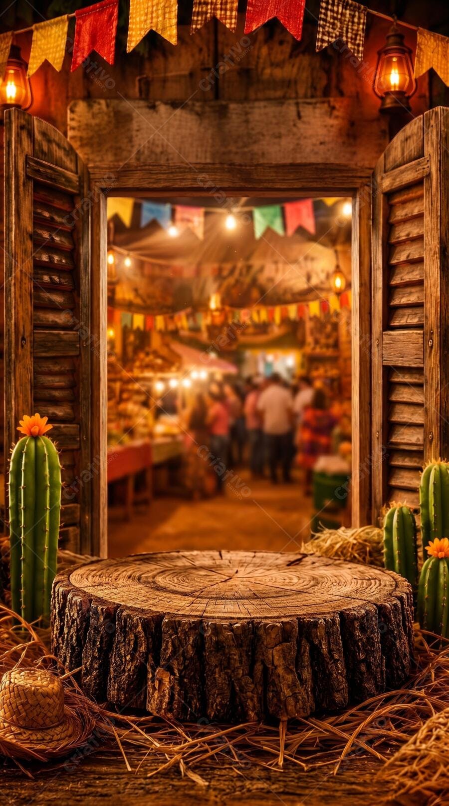 Foto Fundo Festa Junina Arraial Palco de Madeira Cactos