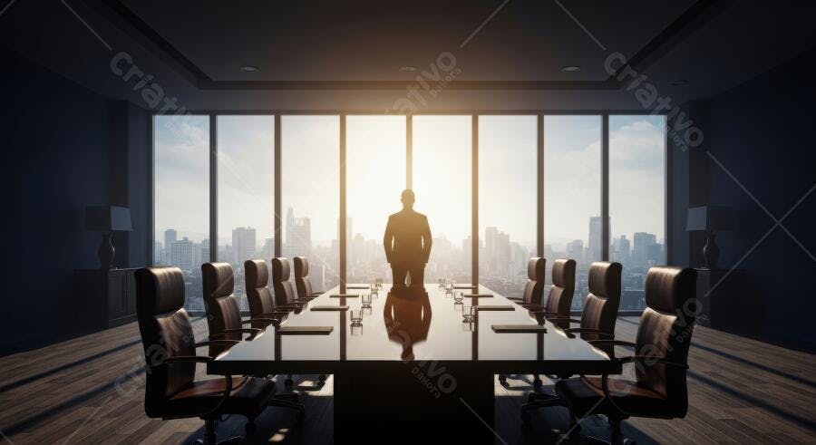 Foto Homem Negócios Olhando Cidade Sala Reunião Corporativa