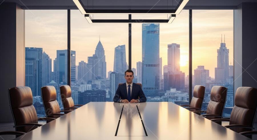 Foto Homem Negócios Terno Sentado Mesa Reunião Escritório Urbano