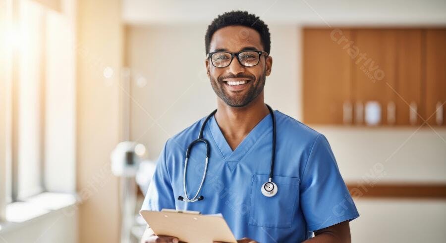 Foto Homem Negro Médico Enfermeiro Sorrindo Hospital