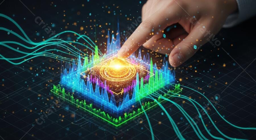 Foto Mão Tocando Chip Digital Tecnologia Inteligência Artificial