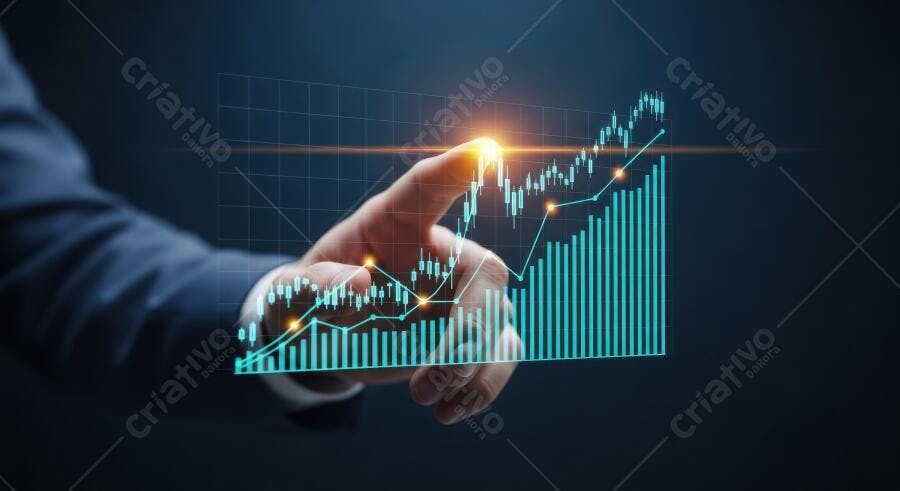 Foto Mão Tocando Gráfico Crescimento Financeiro Digital