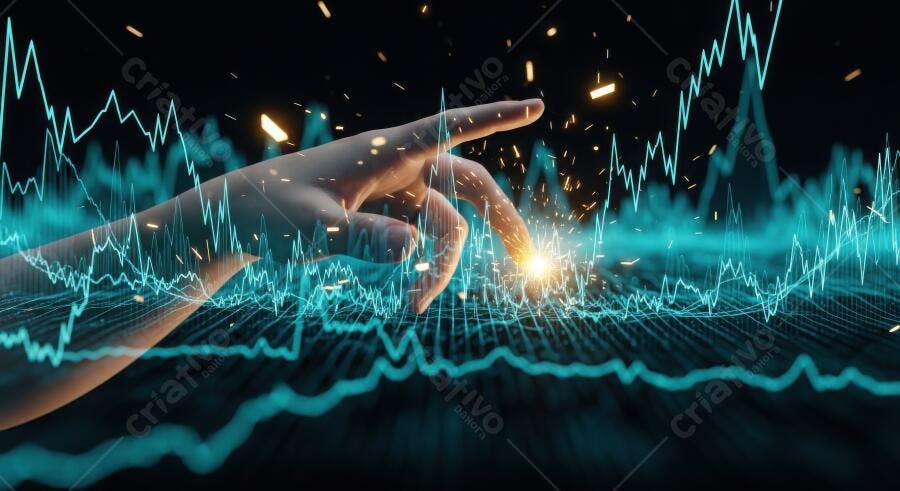 Foto Mão Tocando Gráfico Digital Interativo Tecnologia Futuro