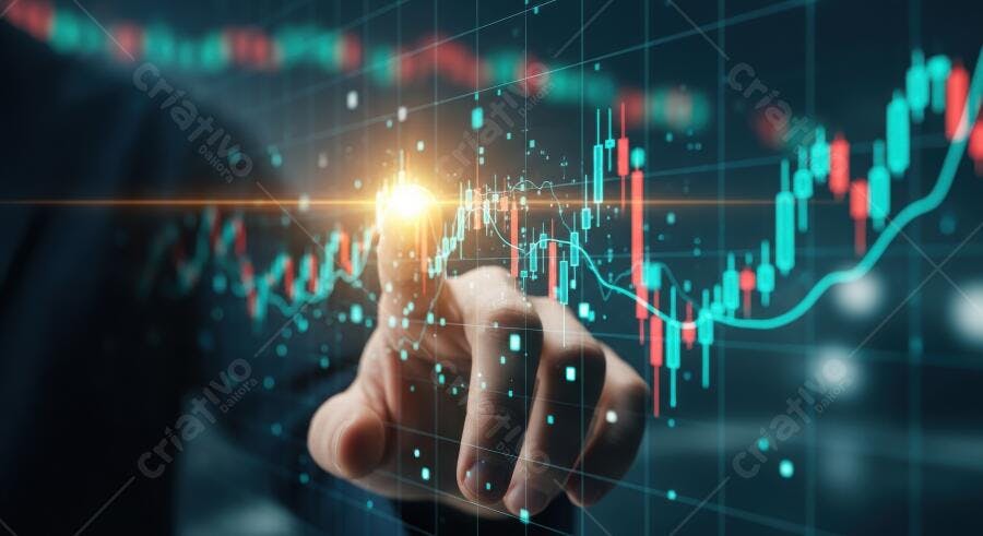 Foto Mão Tocando Gráfico Financeiro Digital Interativo