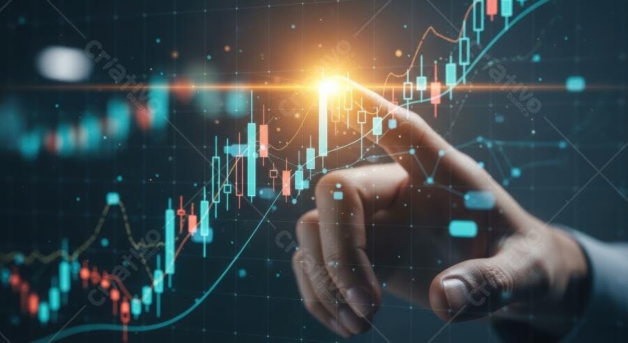 Foto Mão Tocando Gráfico Financeiro Mercado de Ações Digital