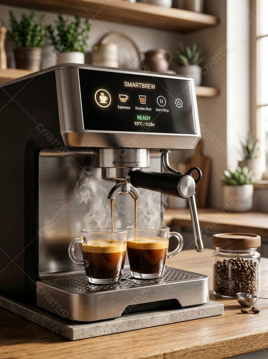 Foto Máquina de Café Expresso Fazendo Duas Xícaras Cozinha