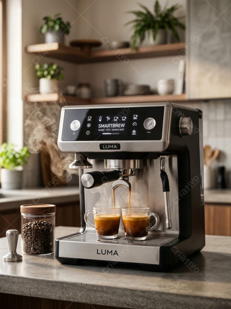 Foto Máquina de Café Expresso Fazendo Duas Xícaras Cozinha Moderna