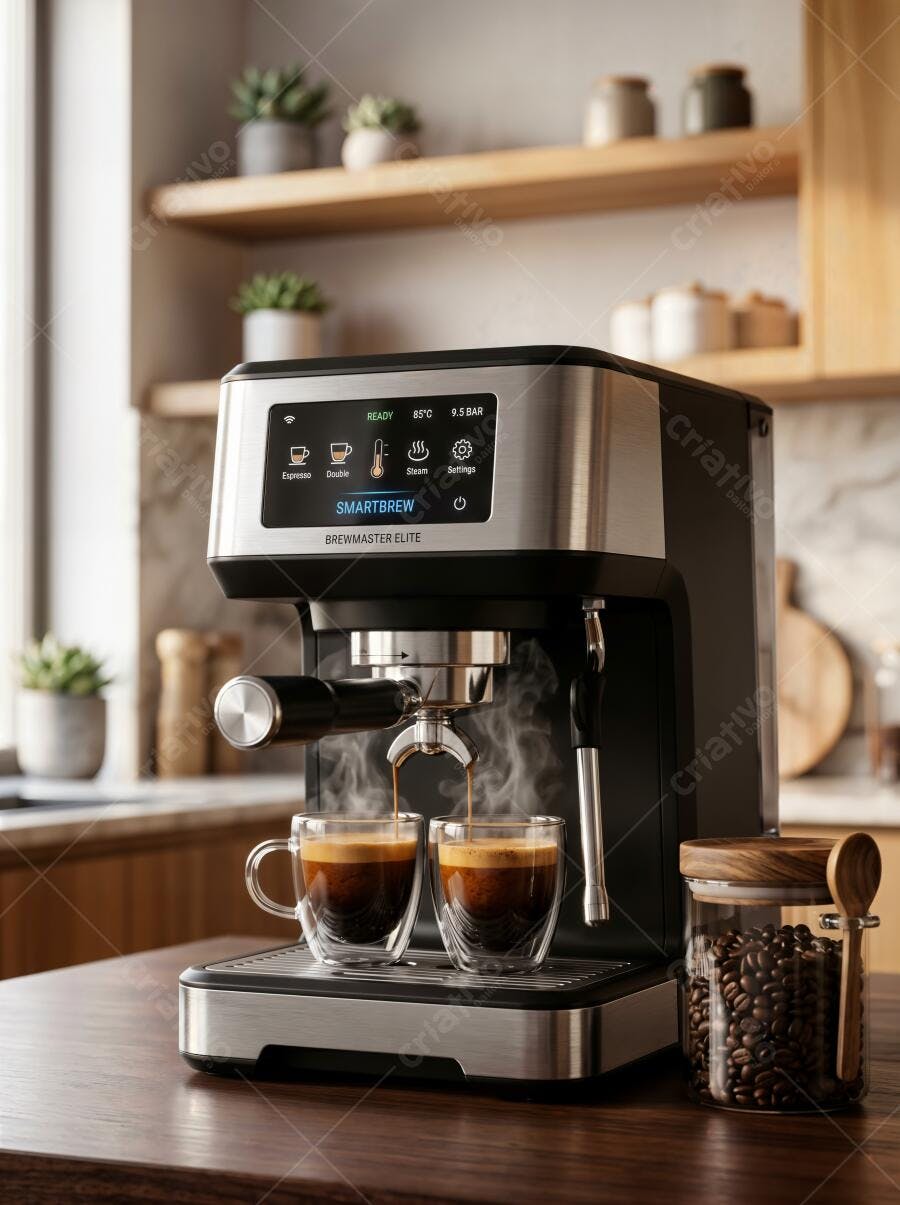 Foto Máquina de Café Expresso Fazendo Duas Xícaras Cozinha