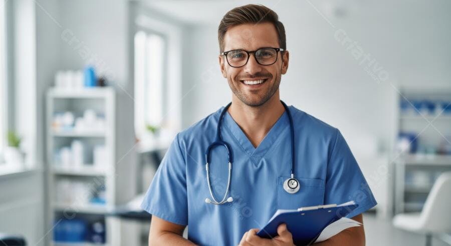 Foto Médico Enfermeiro Homem Sorrindo Clínica Hospitalar