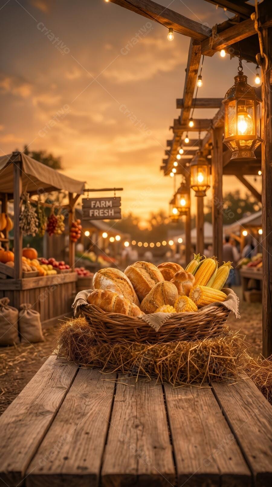 Foto Mercado Rural Pães Milho Frescos Pôr do Sol