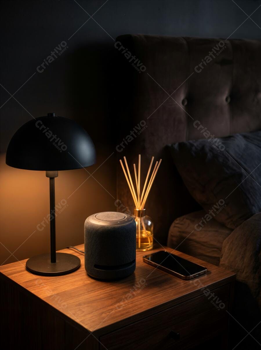 Foto Mesa de Cabeceira Quarto Escuro Iluminação Aconchegante