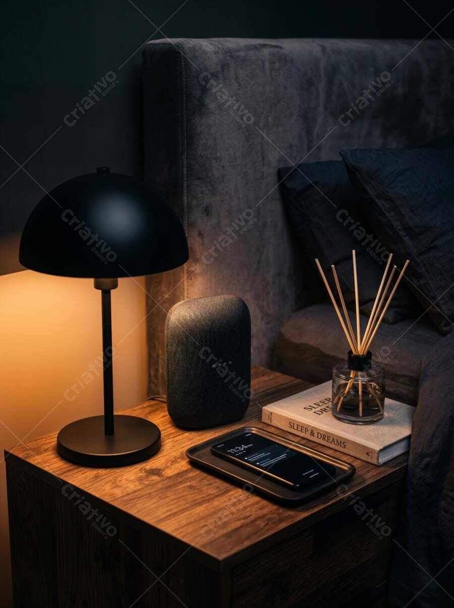 Foto Mesa de Cabeceira Quarto Escuro Iluminação Aconchegante