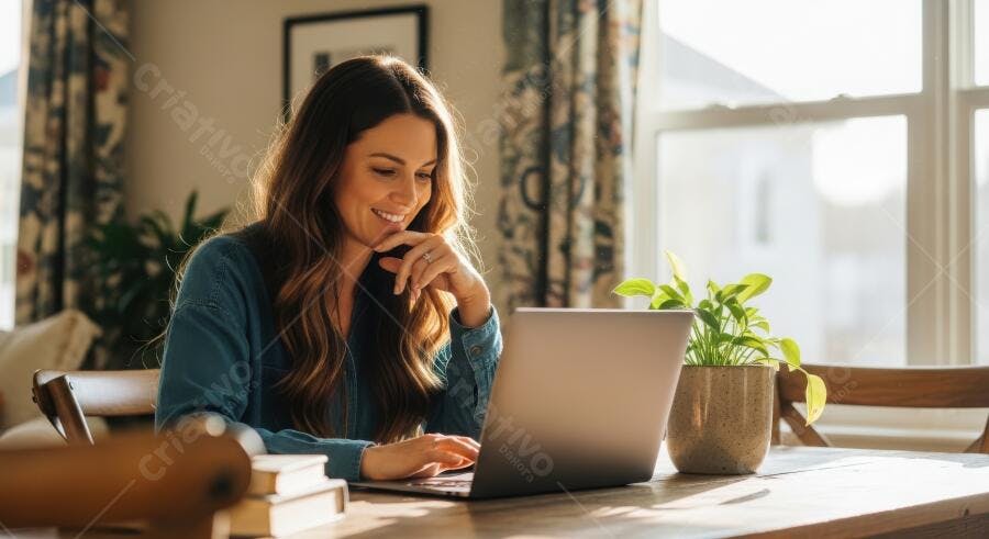 Foto Mulher Sorrindo Trabalhando Notebook Home Office