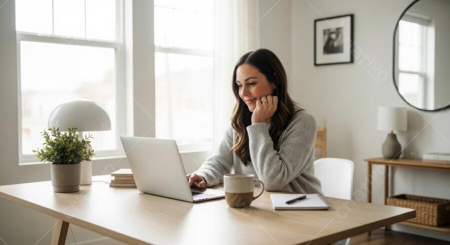 Foto Mulher Trabalhando Home Office Notebook Estilo Lifestyle