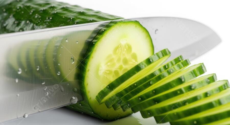 Foto Pepino Fresco Fatiado com Faca Cozinha Saudável