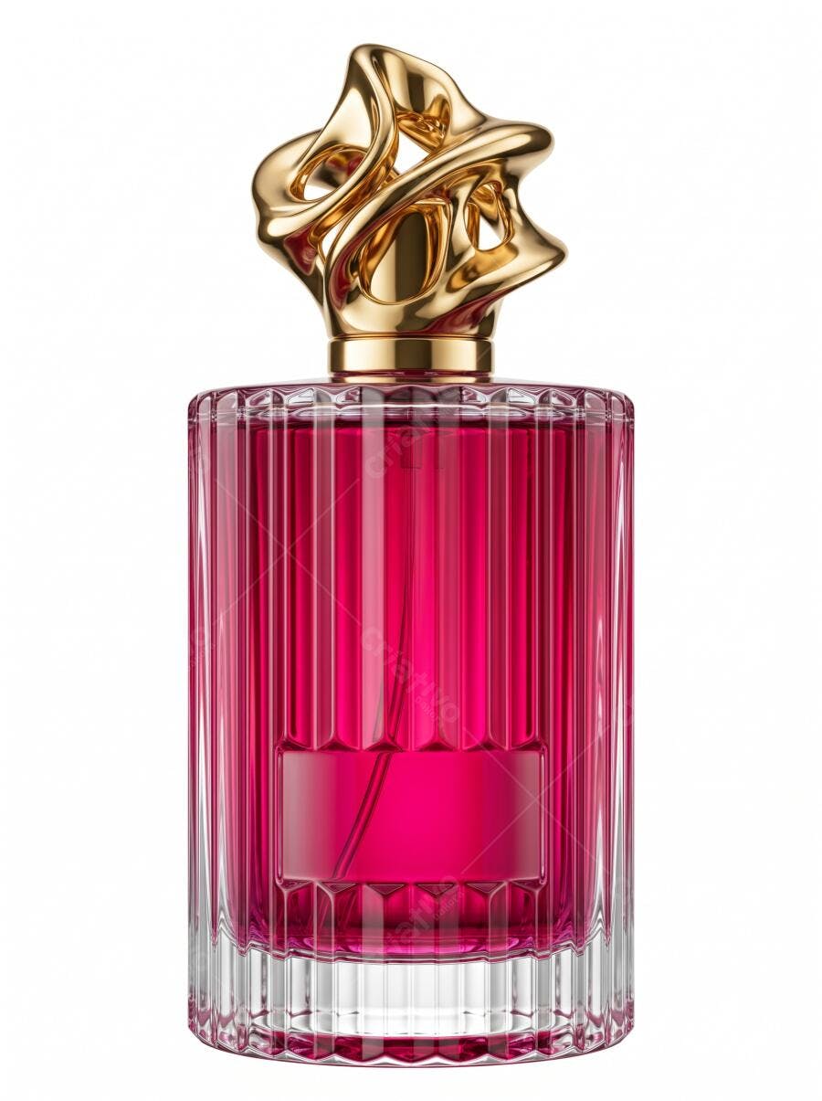 Foto Perfume Rosa Frasco Dourado Luxo Fundo Branco