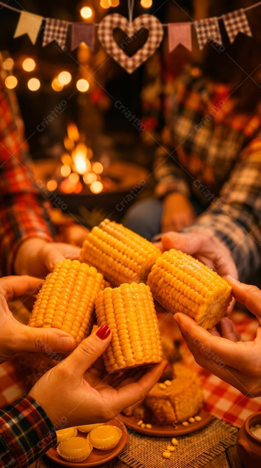 Foto Pessoas Segurando Milho Cozido Festa Junina Noturna