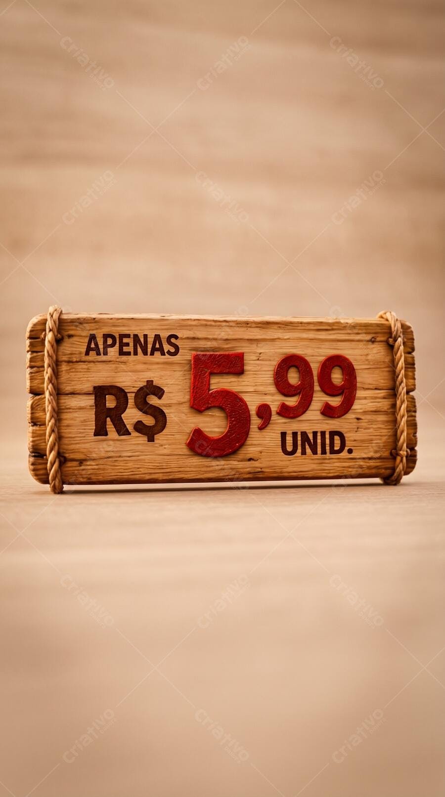 Foto Placa de Preço R$ 5,99 Unid. Madeira Rústica Promocional